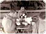  16 March 1967: His Holiness was having a simple lunch with other Western monks on his visit to Wat Tham Klong Phen, Udonthani Province.