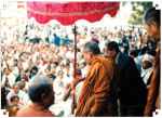  23-30 November 1985: President of the All Nepal Bhikkhu Association was granted permission from His Majesty King of Thailand permitting His Holiness to visit Nepal to give ordination to 73 sons of the Sakya clan in Nepal. This historical visit had an impact on reviving Theravada Buddhism in Nepal. Nepalese Buddhists from remote areas walked for weeks just to get a glimpse of and blessing from His Holiness. On the occassion, His Holiness had an audience with His Majesty King Birendra Bir Bikram Shah Dev of Nepal to discuss the development of Buddhism in Nepal.